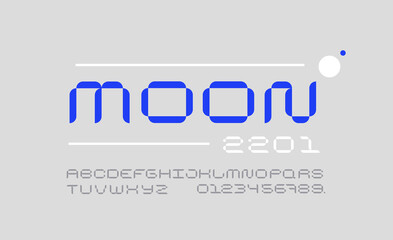 Techno font. Trendy pixel modern latin alphabet. Uppercase, letters and numbers. Stylish type for contemporary logo, print, header.