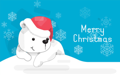 Vector illustration of cute Christmas polar bear cartoon in warm hat for placards, t-shirt prints, greeting cards.