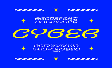 Cyber script font. Trendy pixel modern latin alphabet. Uppercase, letters and numbers. Stylish type for contemporary logo, print, header.