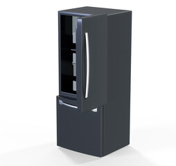 Metallic refrigerator on white isolated background 3d render