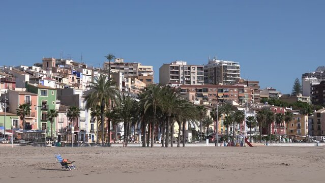 Villajoyosa Spain beautiful town with colourful houses and palm trees Costa Blanca Alicante