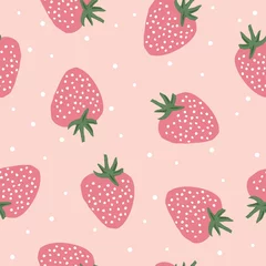 Poster Seamless berry pattern. Pink strawberries .Light pink background. vector texture. fashionable print for textiles, wallpaper and packaging. © Алена Шенбель