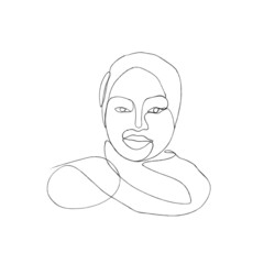 Muslim woman in a scarf one line drawing 
