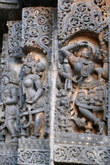 Hoysaleswara Temple sculpture work Halebidu Karnataka India, 12th-century Hindu temple dedicated to Shiva, It is the largest monument in Halebidu, the former Hoysala capital.