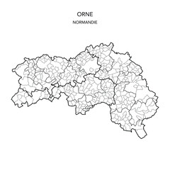 Vector Map of the Geopolitical Subdivisions of the French Department of Orne Including Arrondissements, Cantons and Municipalities as of 2022 - Normandie - France