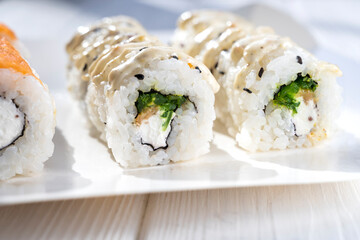 Sushi philadelphia. Delicious Sushi. Japanese kitchen. Sushi rolls
