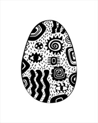 Easter decoration in the shape of an egg with ethnic elements in black white colors