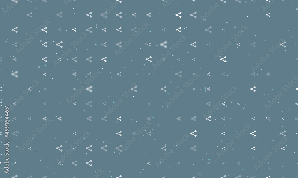 Poster seamless background pattern of evenly spaced white share symbols of different sizes and opacity. vec