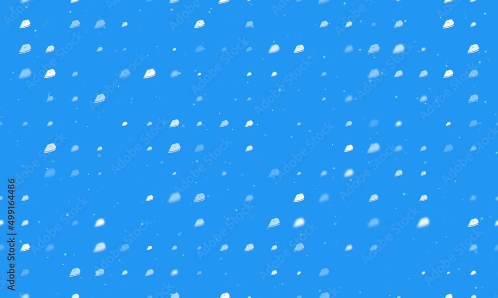 Poster seamless background pattern of evenly spaced white iron symbols of different sizes and opacity. vect
