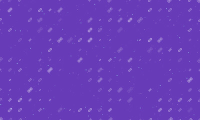 Seamless background pattern of evenly spaced white astrological opposition symbols of different sizes and opacity. Vector illustration on deep purple background with stars