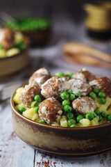 Swedish meatballs with mashed potato side dish - typical dish of Swedish cuisine	