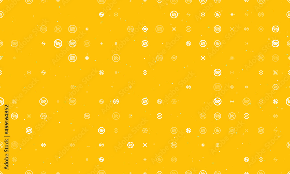 Poster seamless background pattern of evenly spaced white no video symbols of different sizes and opacity. 