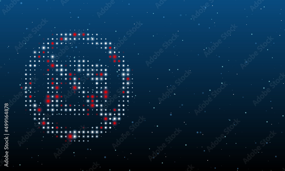 Poster on the left is the no photo symbol filled with white dots. background pattern from dots and circles 