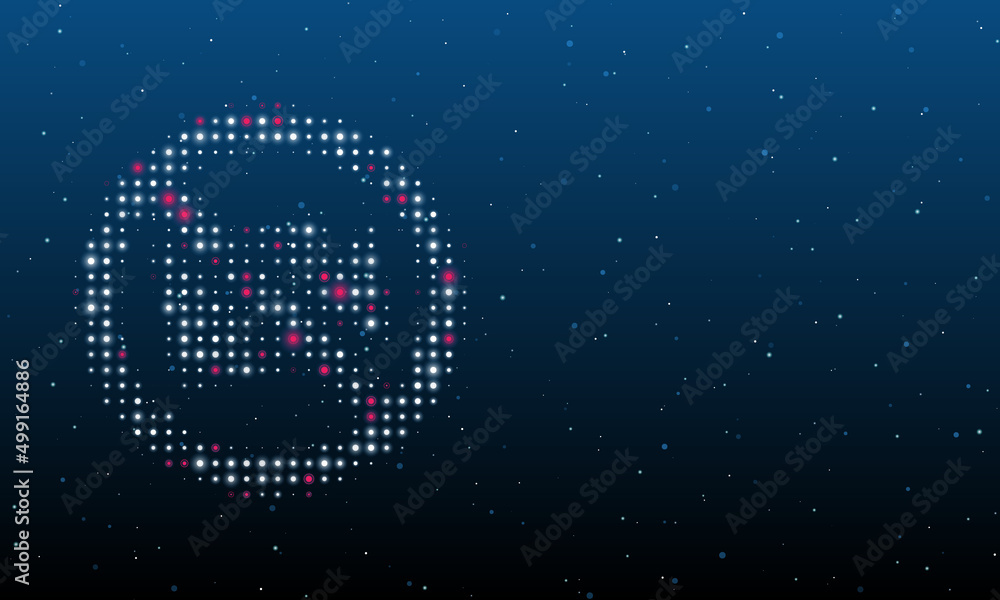 Poster on the left is the no video symbol filled with white dots. background pattern from dots and circles 