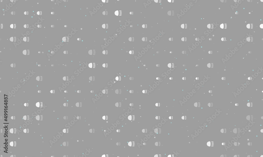 Poster seamless background pattern of evenly spaced white headlight symbols of different sizes and opacity.