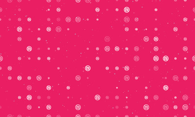 Seamless background pattern of evenly spaced white no photo symbols of different sizes and opacity. Vector illustration on pink background with stars