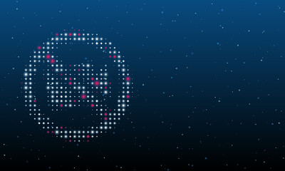 On the left is the no video symbol filled with white dots. Background pattern from dots and circles of different shades. Vector illustration on blue background with stars