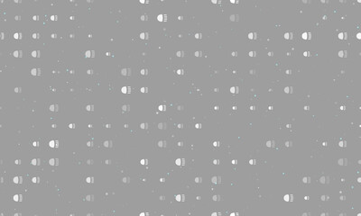 Seamless background pattern of evenly spaced white headlight symbols of different sizes and opacity. Vector illustration on gray background with stars