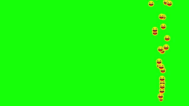  Social media  live style emoji Smile animation coming from bottom on green chroma key.