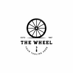 Vintage Old Wooden Cart Wheel logo design - obrazy, fototapety, plakaty