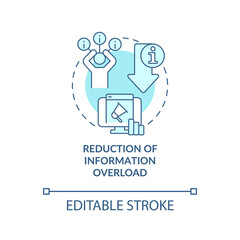 Reduction of information overload turquoise concept icon. Information industry role abstract idea thin line illustration. Isolated outline drawing. Editable stroke. Arial, Myriad Pro-Bold fonts used