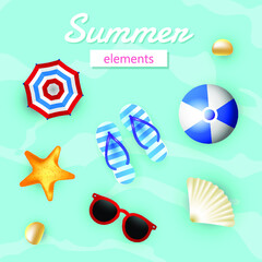 3d summer beach set vector 