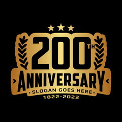 200 years anniversary logo design template. 200th anniversary celebration logotype. Vector and illustration.