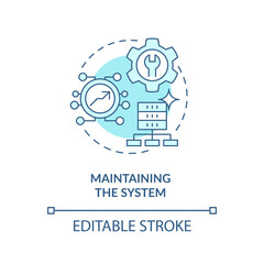 Maintaining system turquoise concept icon. Information system development life cycle abstract idea thin line illustration. Isolated outline drawing. Editable stroke. Arial, Myriad Pro-Bold fonts used