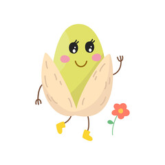 Cute cartoon pistachio on white background.