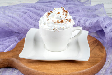 Espresso Con Panna ,Espresso with whipping cream on wood table