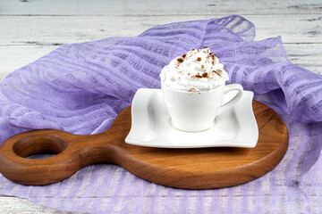 Espresso Con Panna ,Espresso with whipping cream on wood table
