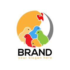 Hen and chicks logo vector. Flat design. Vector Illustration on white background.