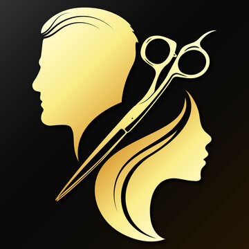 recommend clip art: Male and female stylist symbol. Scissors and comb silhouette for beauty salon