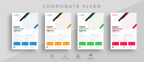 Corporate business flyer design template or modern business flyer design template .yellow,green,blue,red color flyer  design template  