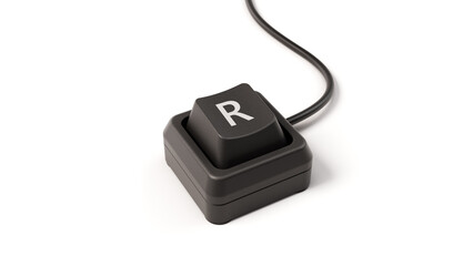 letter R button of single key computer keyboard, 3D illustration