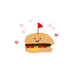 Drawing cartoon hamburger. Vector illustration.
