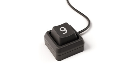 number 9 button of single key computer keyboard, 3D illustration