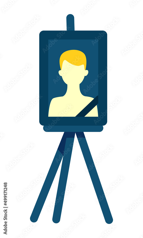 Poster easel stand with mourning photo frame semi flat color vector object. full sized item on white. funer