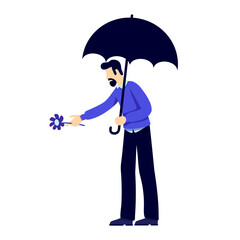 Sad bearded man leaving flower at grave semi flat color vector character. Standing figure. Full body person on white. Simple cartoon style illustration for web graphic design and animation