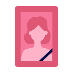 Photo of deceased young girl with black ribbon semi flat color vector object. Full sized item on white. Funeral service. Simple cartoon style illustration for web graphic design and animation