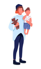Modern mother with baby semi flat color vector characters. Standing figures. Gen z parent style. Full body people on white. Simple cartoon style illustration for web graphic design and animation