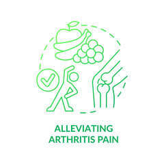 Alleviating arthritis pain green gradient concept icon. Relieve symptoms. Vegan diet benefit abstract idea thin line illustration. Isolated outline drawing. Myriad Pro-Bold font used