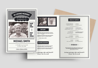 Bifold Chinese Hong Kong Funeral Program Layout in Simple Black White