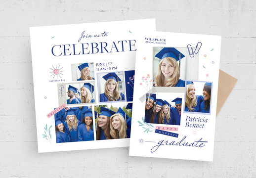 Graduation Photo Collage Postcard Printable Flyer
