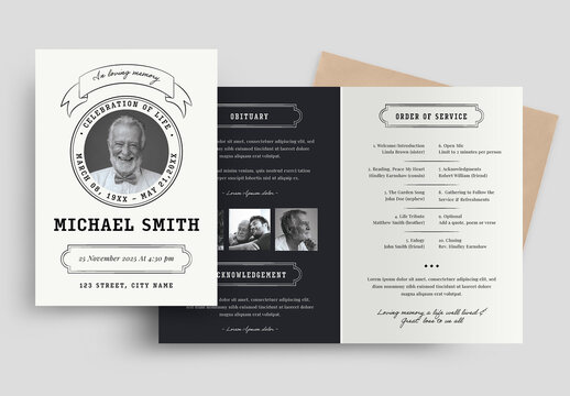 Simple Black White Funeral Program Layout