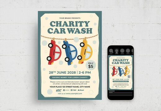 Cute Charity Car Wash Flyer Poster Layout