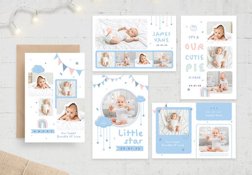 Cute Baby Family Newborn Photo Collage Postcard Flyer Card Layout