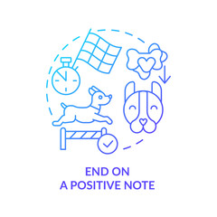 End on positive note blue gradient concept icon. Obedience training for puppy abstract idea thin line illustration. Maximize dog success. Isolated outline drawing. Myriad Pro-Bold font used