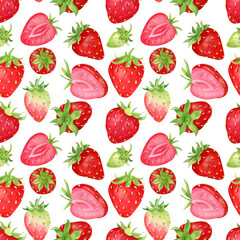 Summer watercolor  seamless pattern with strawberry