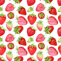 Summer watercolor  seamless pattern with strawberry